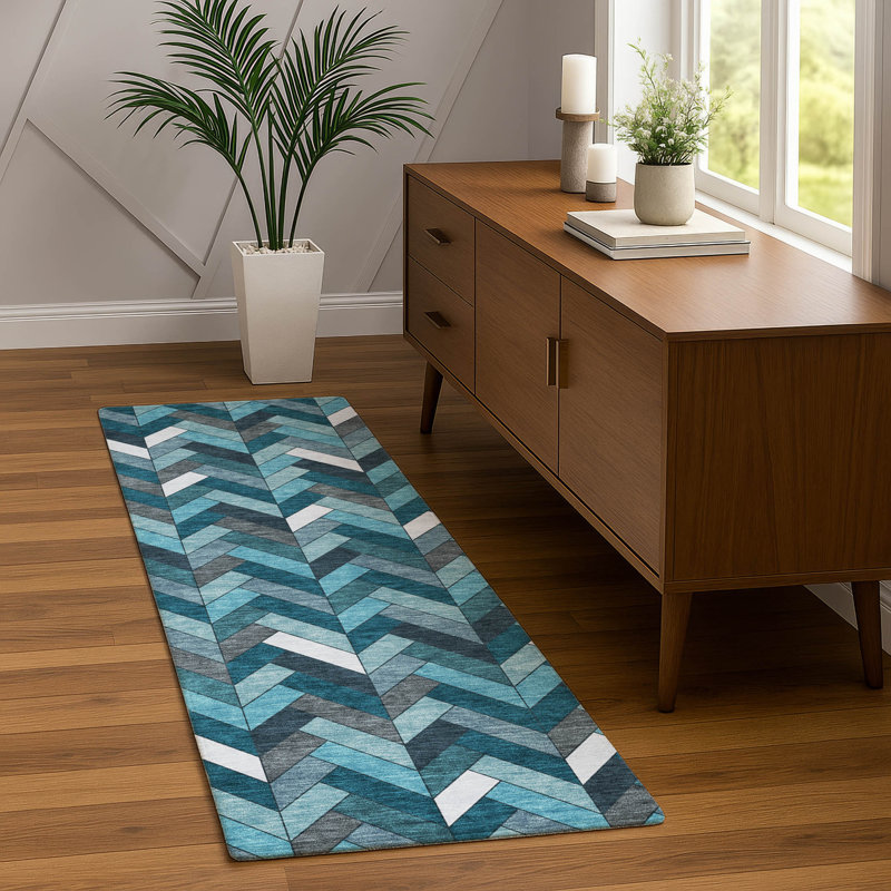 Machine Washable Indoor/Outdoor Matteson ACN2296 Geometric Rug, Runner 2'3" x 7'6"