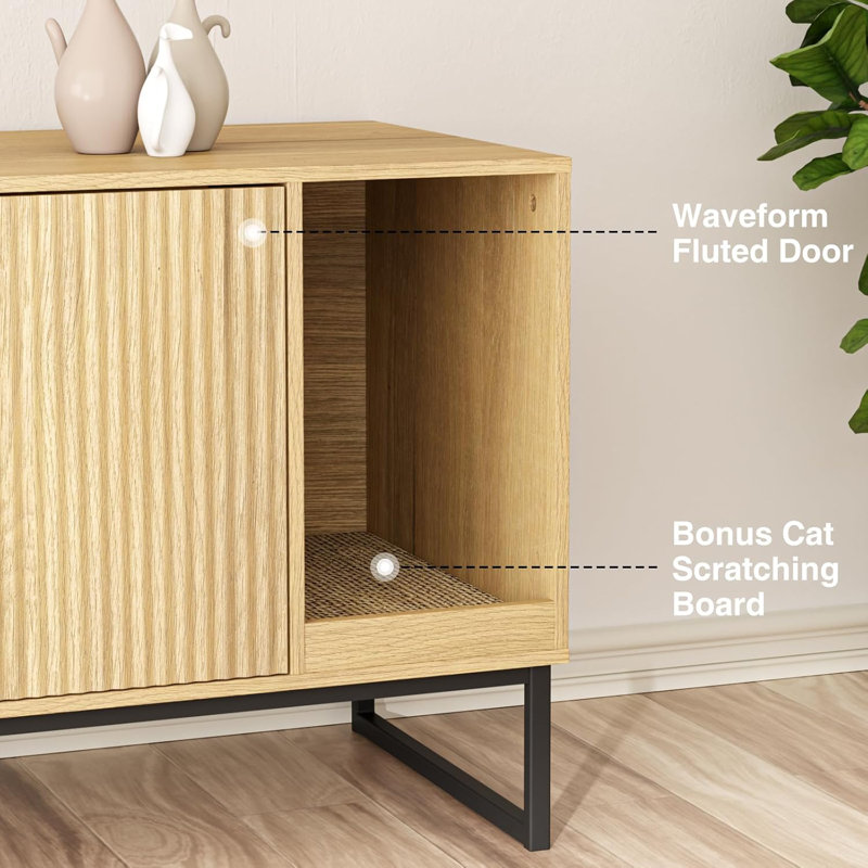 Enceinte de litière pour chat, litière cannelée cachée, Naturel/noir