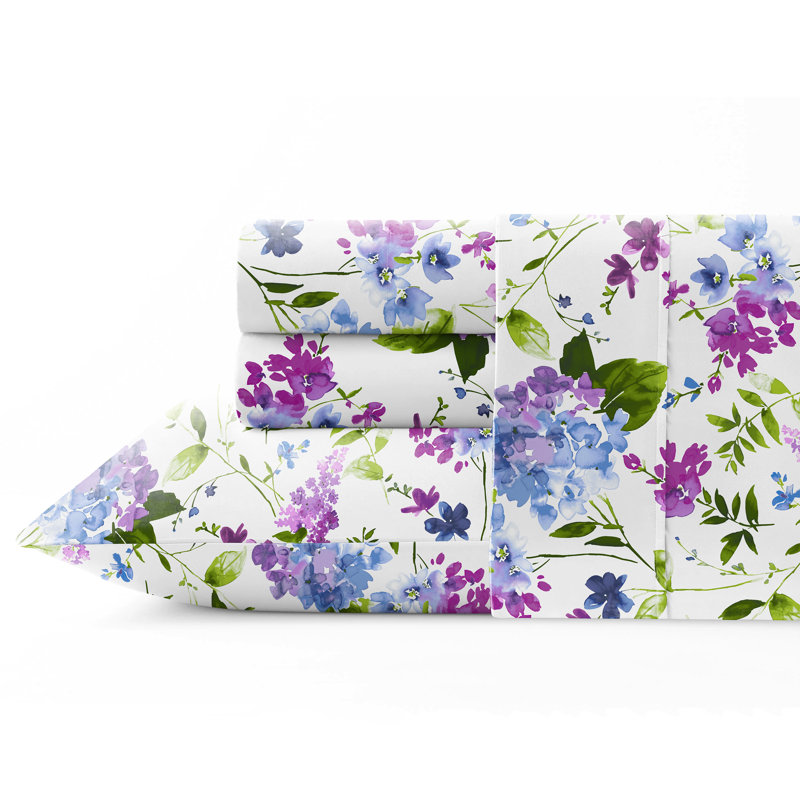 Ensemble de draps 100% coton Pointehaven, Green/Purple/Blue/Floral, Twin XL Sheet Set 