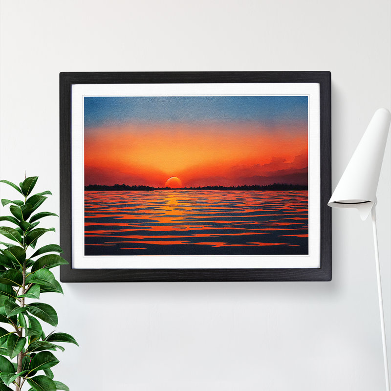 XH1022-1644X Brave Sunset Seascape - Single Picture Frame Print, 46cm H x 64cm W x 2cm D, Black Framed