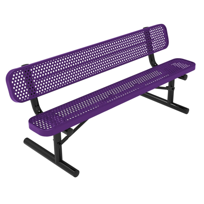 Banc portable orange texturé perforé, 1,83 m, avec dossier, 6 pi avec arrière portable, perforé, Textured Orange