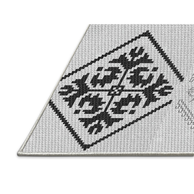 Tapis noir/zone orange à motifs, Rectangle 4 pi x 6 pi