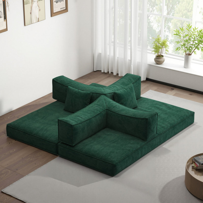 Lit modulaire convertible à 4 places de 78,8 pouces, compression pour chambre à coucher, amovible et sac, profondeur d'assise de 70 cm, formes interchangeables, velours côtelé lavable, 3 clous de fixation à haute résistance, bloc de pouding de type L
