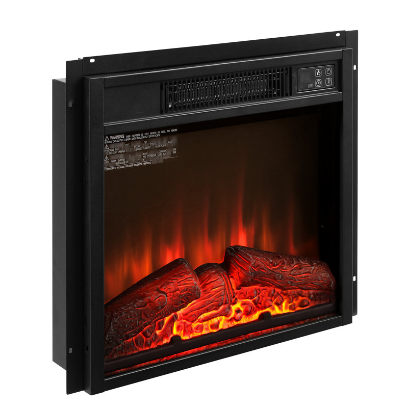 Foyer électrique 18 po, puissance de chauffage de 1400 W, flamme réaliste, verre trempé noir, télécommande, chauffage de foyer 1400 W, 4777 BTU, température réglable