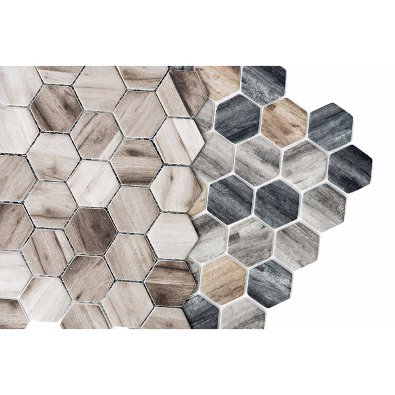Recycled 13.88'' x 12.63'' Glass Mosaic Wall Tile, Gray/Beige