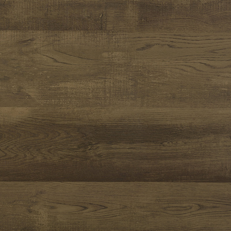 Table bistro ronde de 35 pouces avec finition chêne brun, base et pieds géométriques évasés, pour sièges de salle à manger avec finition en métal de 2 po