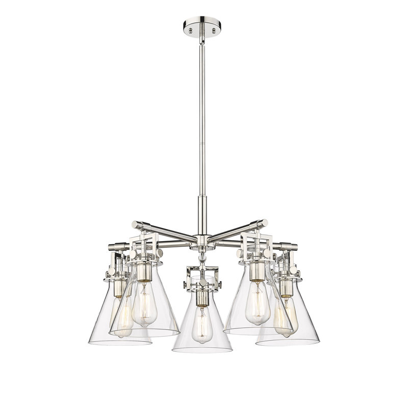 Lustre suspendu 5 lumières Barineau, Transparent, Nickel poli
