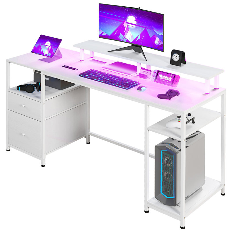 Bureau d'ordinateur 61 "avec lumières DEL, Blanc