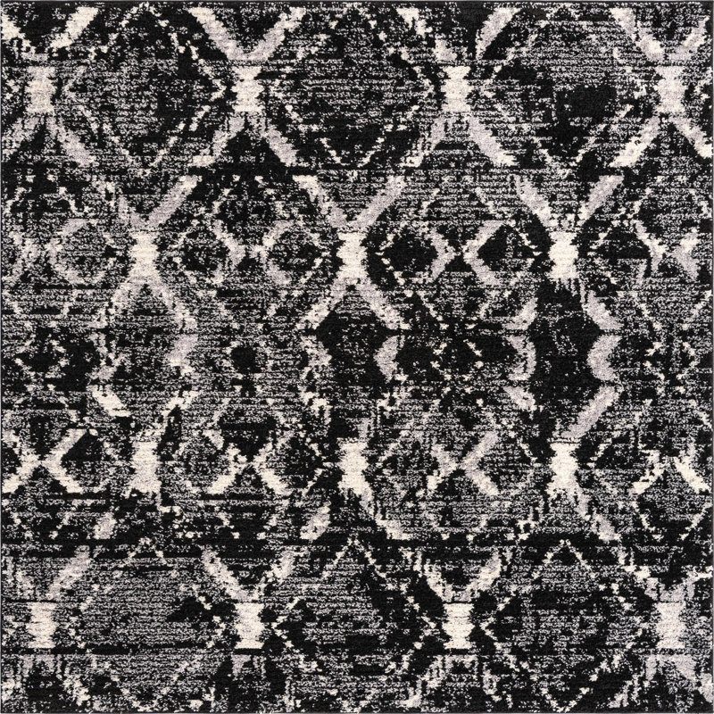 Tapis noir à motif géométrique Tucson, Carré 4 pi