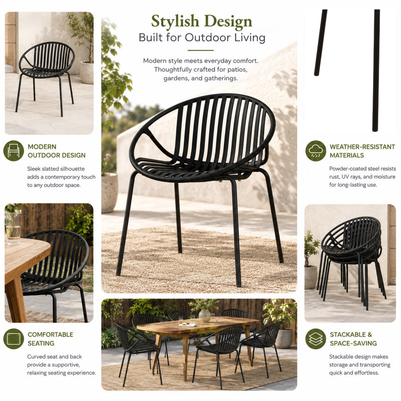 Chaises de salle à manger de patio, Noir