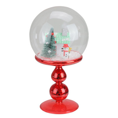 8.75" Red Holiday Scene Pedestal Globe Tabletop Decoration
