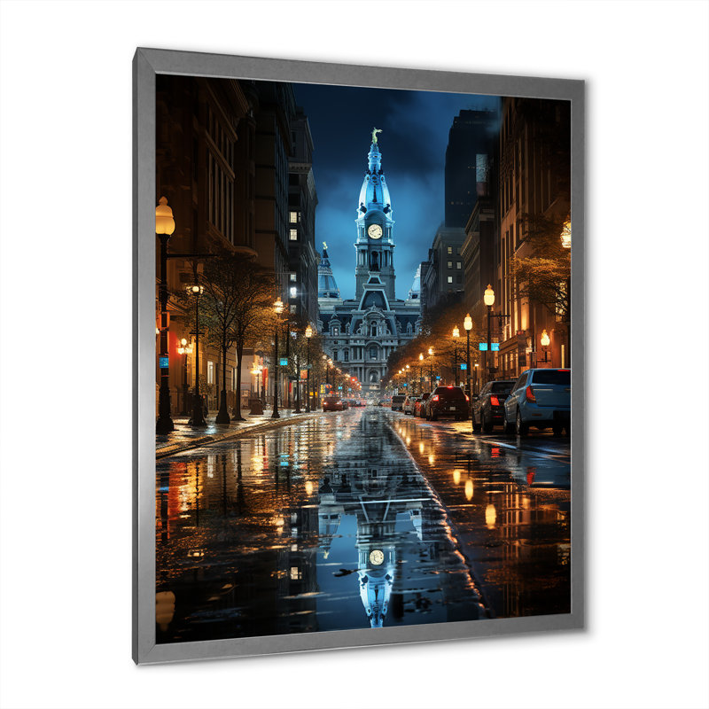 Kosak " Philadelphia Beautiful Cityscape ", 44" H x 34" W x 1.5" D, Silver Picture Framed