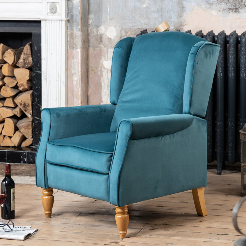 Airell 70cm Wide Velvet Wing Chair Recliner, Teal