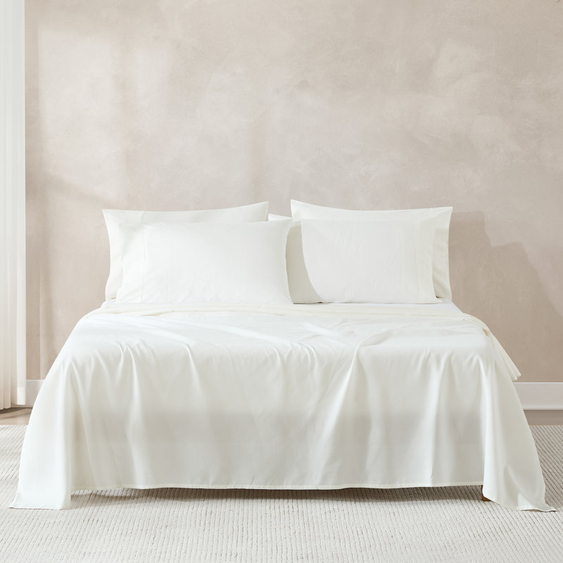 Ensemble de draps Verona, Ensemble de draps pour lit double avec 4 taies d'o, Blanc