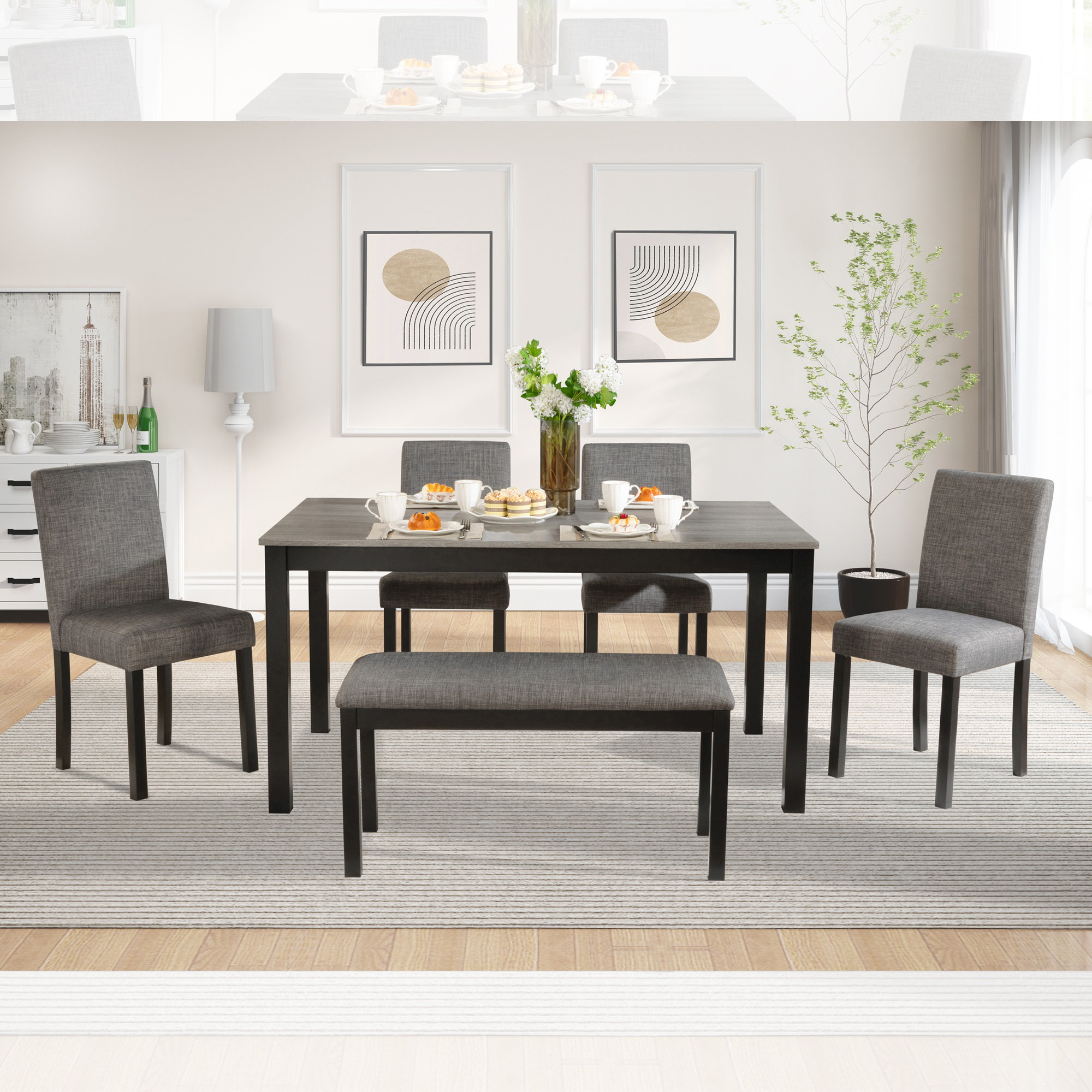 Lark Manor™ 6-Piece Wooden Dining Table Set With Bench And Chairs For Dining Room | Wayfair