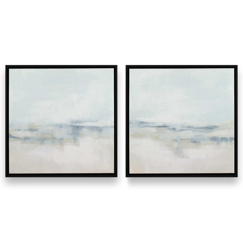 Ensemble de 2 nuances de rivage nuageux, Cadre flottant noir satiné, H 13 po x l 26 po x P 1,75 po