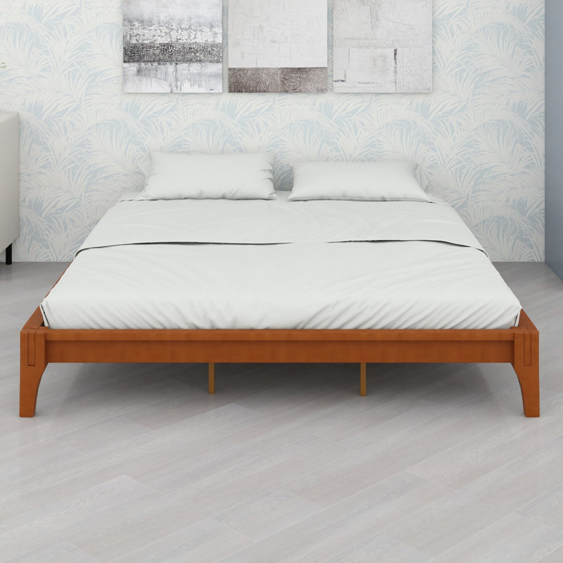 Base de lit plateforme moderne avec support en lattes de bois, Brun, King