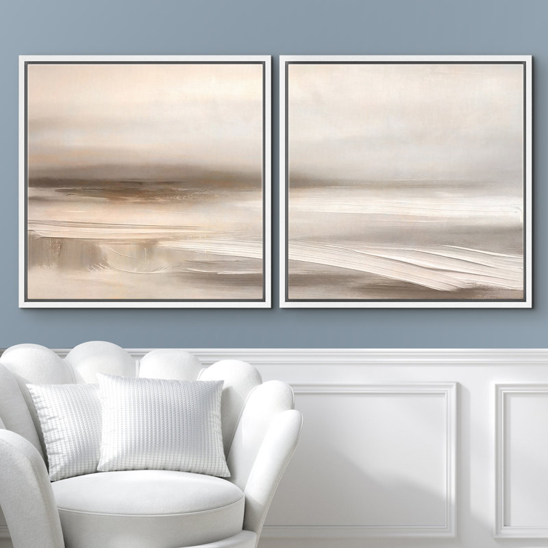 «Warm Neutral Beige Soft», paysage abstrait, ensemble de décorations murales encadrées pour chambre principale, reproduction d'art 2 pièces