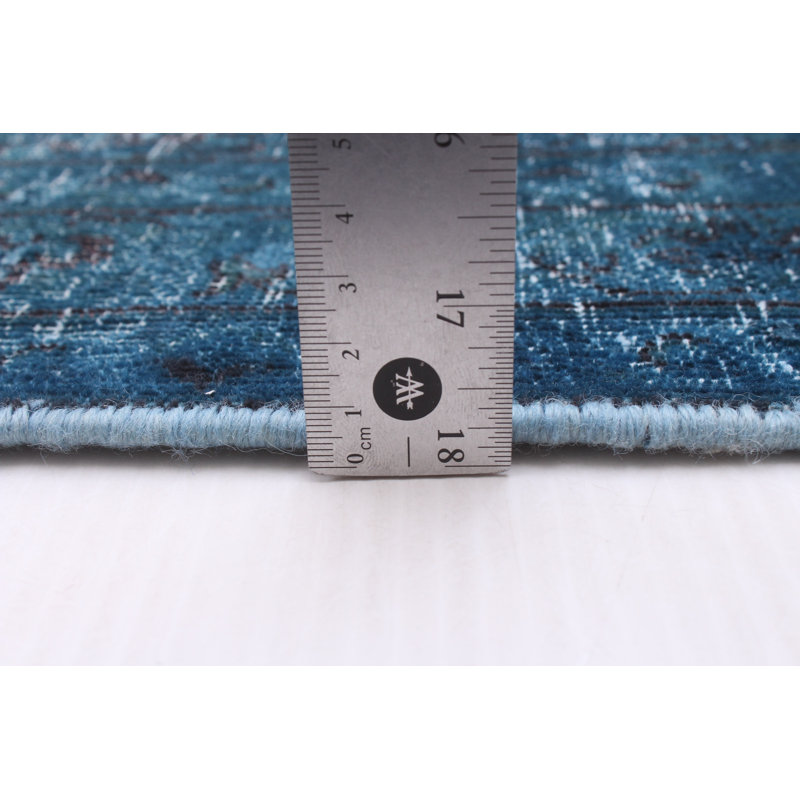 Tapis bleu foncé en laine noué à la main de conception unique 10 pi 5 po x 12 pi 2 po Campden