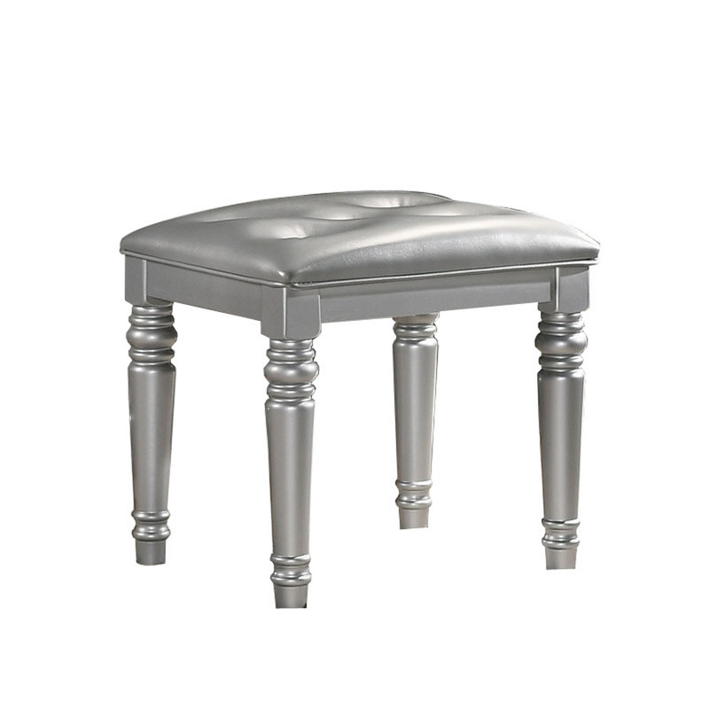 Solid + Manufactured Wood Accent Stool, Silver, Silver