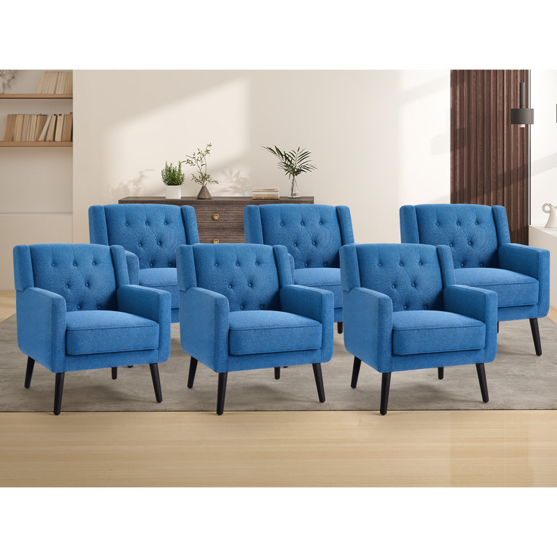 29" Wide Contemporary  Upholstered Tufted Armchair With Solid Wood Legs, Blue