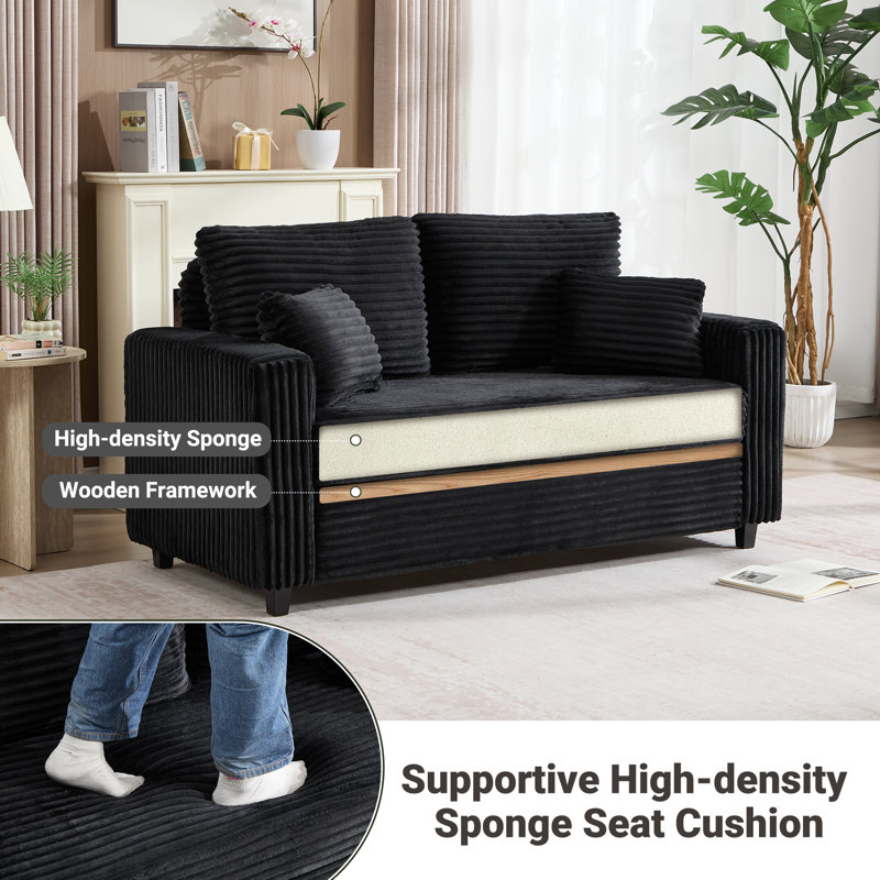 63.4'' Oversized Convertible Chaise Lounge with Storage Ottoman, Upholstered Loveseat with Throw Pillows and Armrests, Corduroy Sleeper Sofa Bed for Living Room