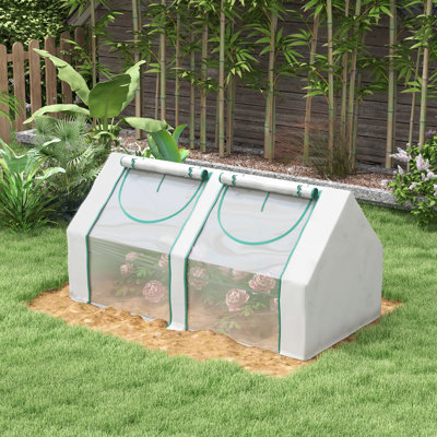6' X 3' X 3' Portable Greenhouse, Garden Hot House With Two PE/PVC Covers And 2 Roll Up Windows, Green