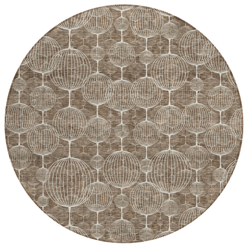 Lummus Washable Geometric Indoor / Outdoor Rug, Round 8'