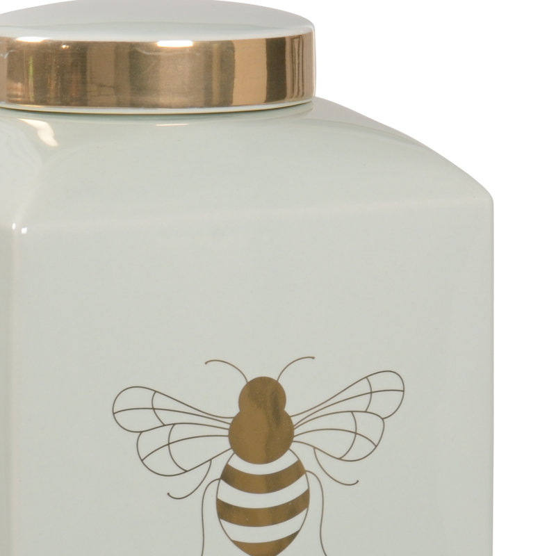 Ceramic Jar, Mint/Gold, 7.3" H x 5" W x 5" D