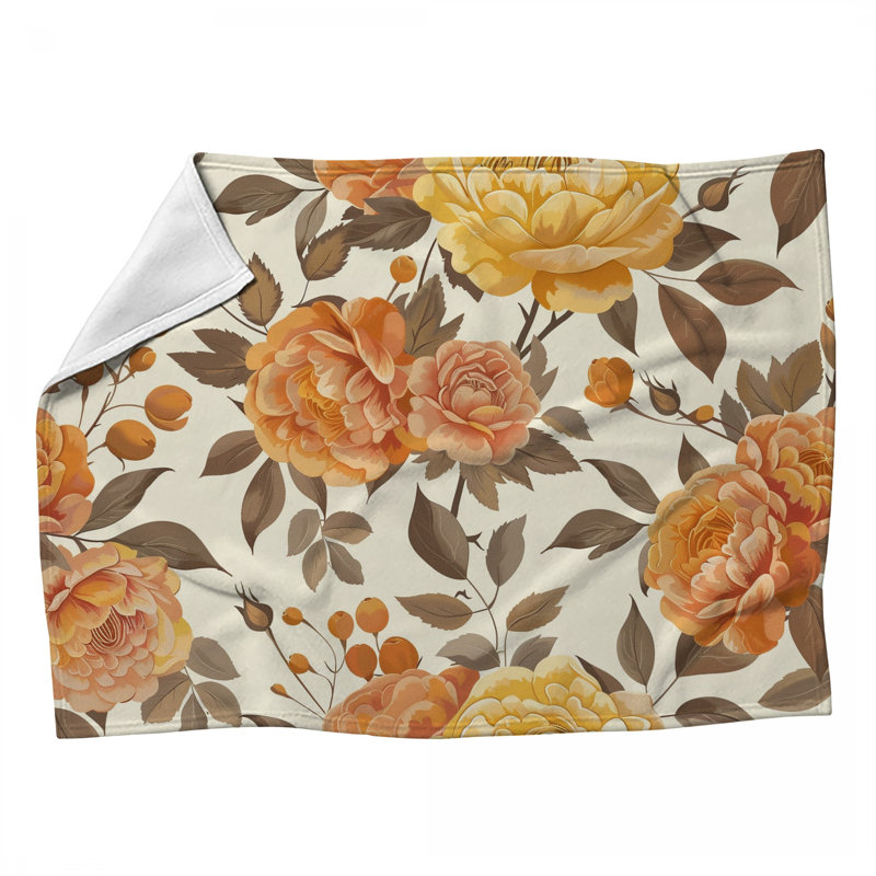 Jeté Peony Illustration - Jeté floral pour canapés ou lits, L 50 po x L 60 po