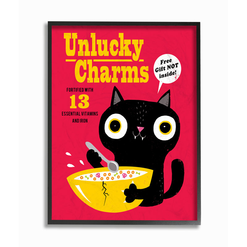 « unlucky charmes cat affiche style à céréales »-impression, Plaque murale, H 15 po x l 10 po x P 0,5 po