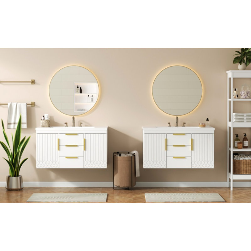 Meuble-lavabo mural 72 po, armoire de rangement flottante avec 2 tiroirs, armoire de salle de bain en bois massif (identique à N710S236003K)