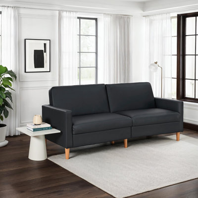 Mosely 79" Modern Faux Leather Convertible Sofa Bed with Drop-Down Back, Solid Wood Legs & High-Density Pocket Coil Comfort