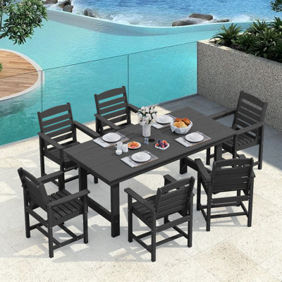 Reata 66.9" L 6-Person Rectangular Weather-Resistant Outdoor Dining Set HDPE 7 Piece Dining Set