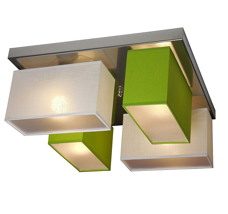 Partridge Fabric Semi Flush Mount, Transparent white/Green