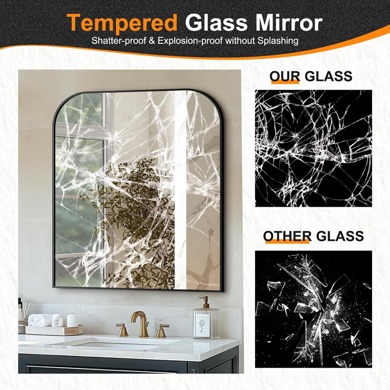 Miroir de salle de bain rectangulaire à cadre en métal noir 36 po x 30 po - Miroir mural de coiffeuse pour au-dessus du lavabo, chambre et entrée