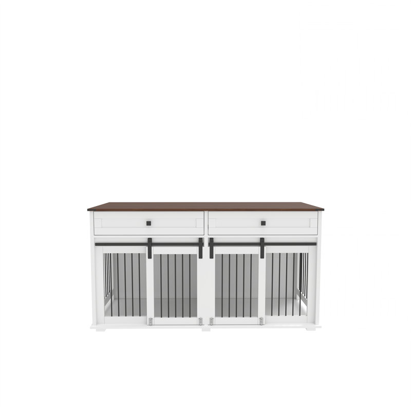 Caisse pour chien double Kiyani avec portes et tiroirs coulissants