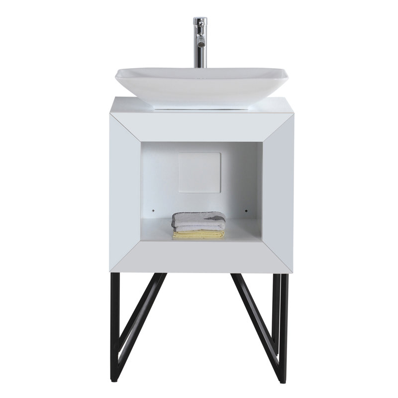 Ensemble de meuble-lavabo pour salle de bain simple 24 po Tyne, Placage de bois d'orme, Noir