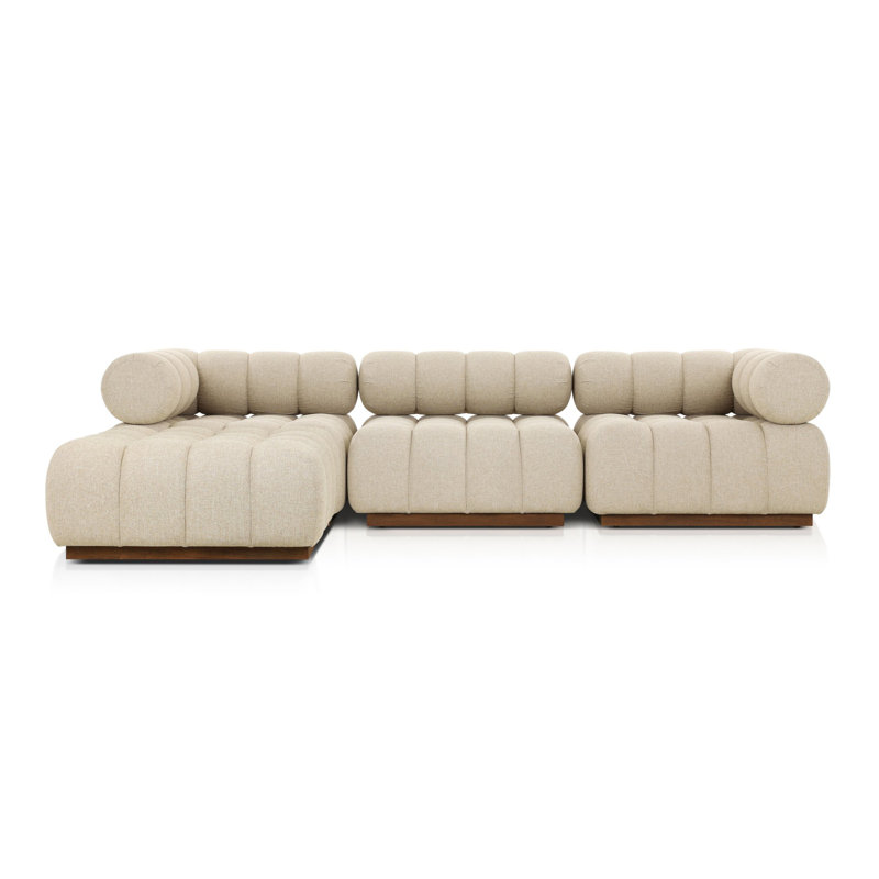 Roma Outdoor 3Pc Sectional W/ Ottoman-Hayes Cream, Hayes Cream Cushion/Stained Saddle Frame, Left Hand Facing