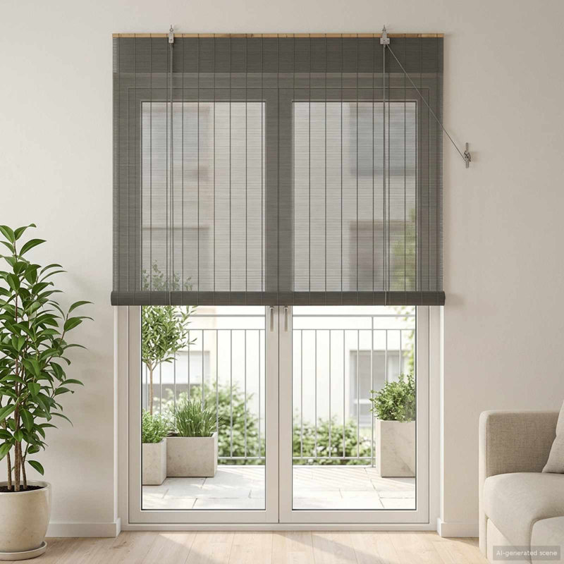 Bamboo Roller Blind, 150 cm W x 220 cm L, Grey
