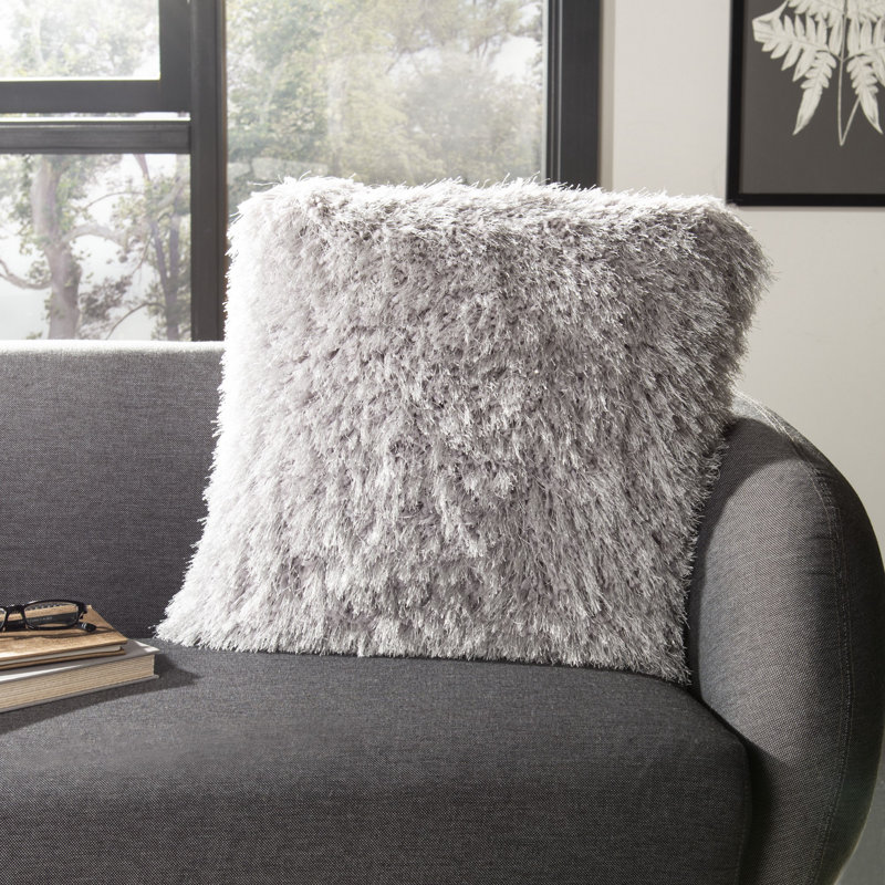 20" x 20" Metallic Silver Shag Feather Fill Decorative Pillow
