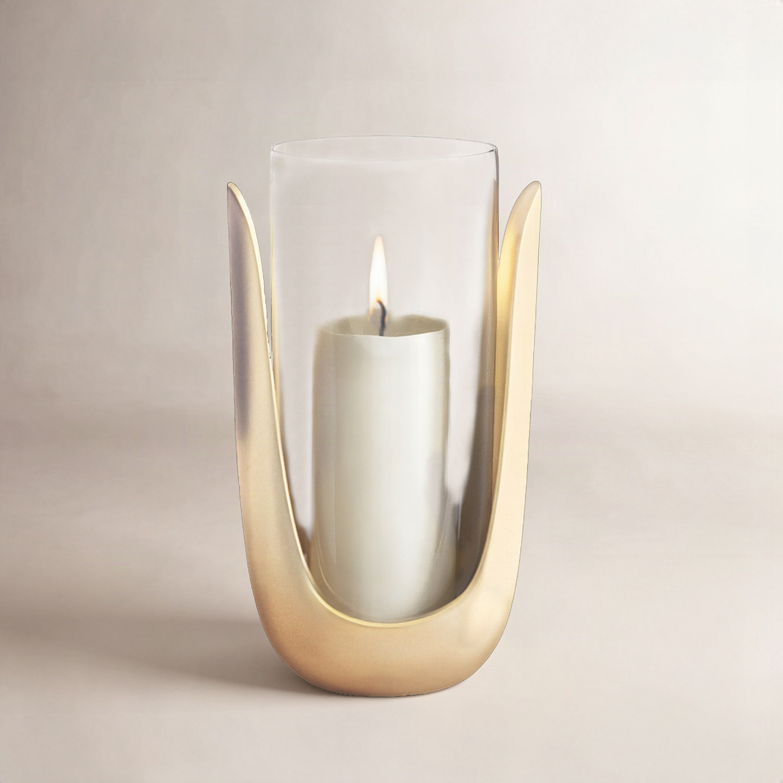 Glass Hurricane Candle Holder, 11" H x 6" W x 6" D, Gold