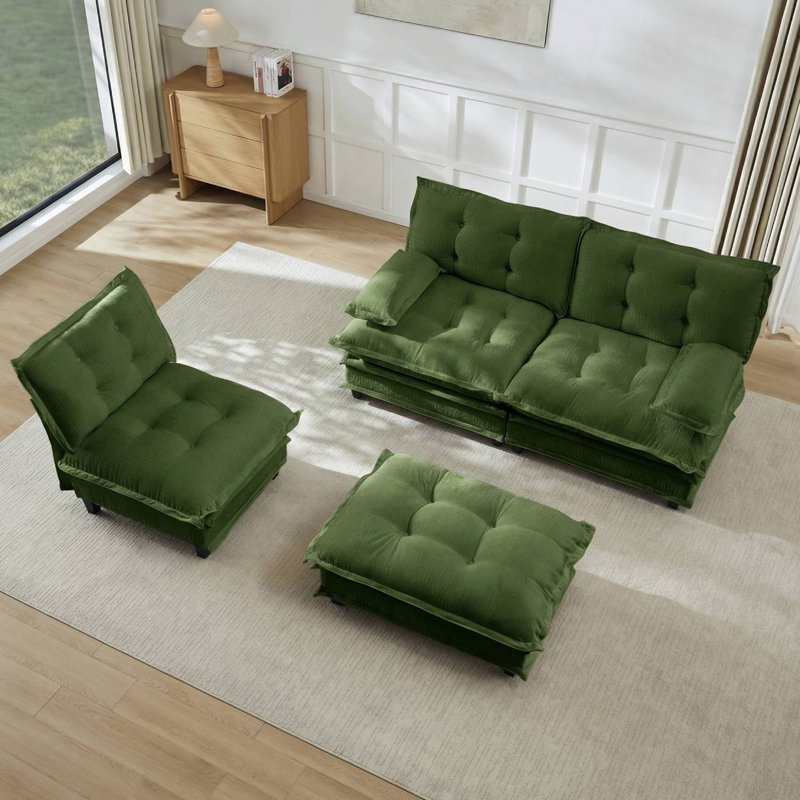 Canapé modulaire en chenille de 107 po avec repose-pieds, Vert