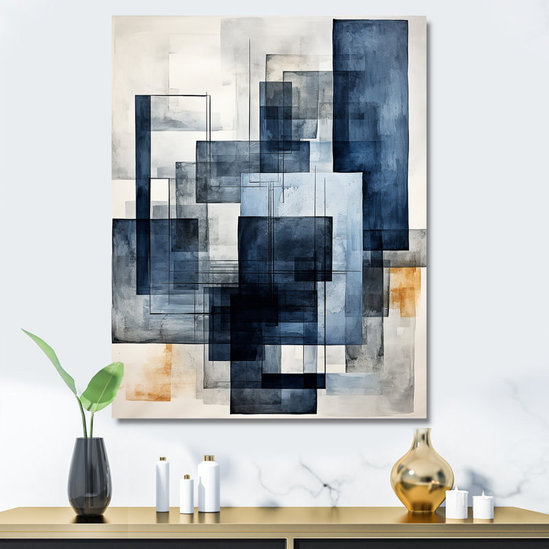Indigo illusion formes abstraites - Formes abstraites d'art mural, H 32 po x l 16 po x P 1 po, Toile tendue