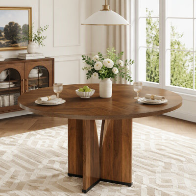 Table de salle à manger ronde rustique brun ferme, compacte et durable pour les petits espaces, idéale pour la cuisine ou un appartement