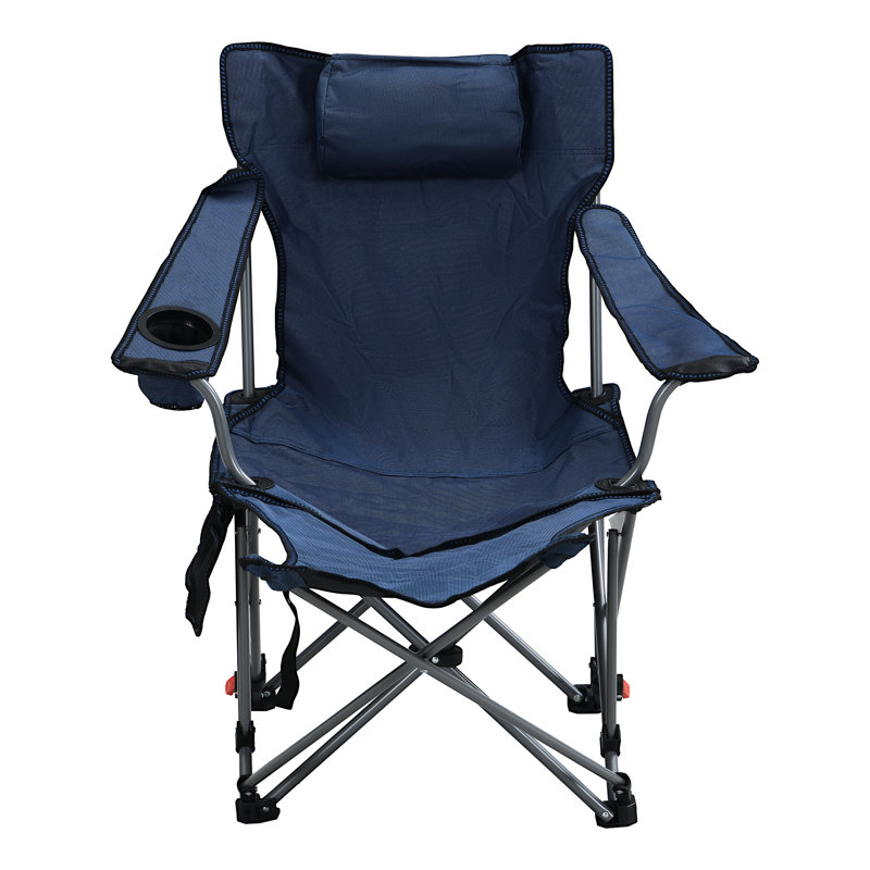 Chaise de camping inclinable réglable bleu foncé, pliante, portative, porte-gobelet, poches latérales, sac de transport, structure pour la randonnée et barbecues inclinable à trois niveaux pour l'extérieur, confortable