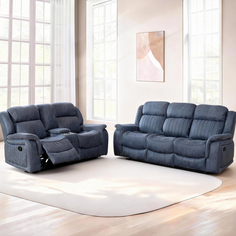 Ensemble inclinable en similicuir: causeuse (rangement / porte-gobelets) et canapé (table rabattable), Gris