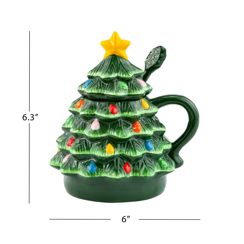 Lidded Nostalgic Tree Mug With Spoon, Green