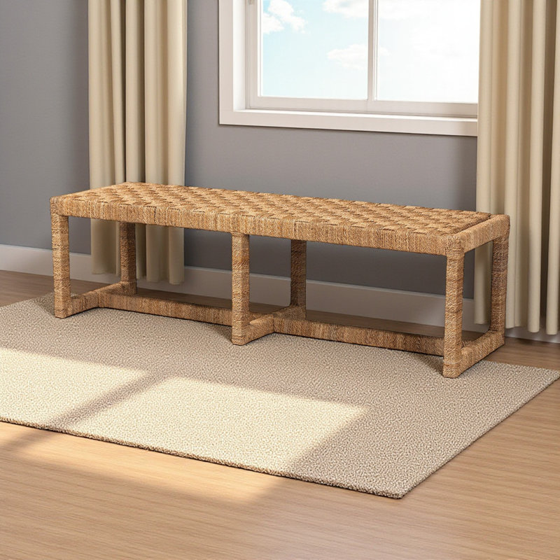 Banc d'appoint en bois d'acajou et d'herbes de mer brun Katashi, H 16,72 po x l 58,98 po x P 17,43 po