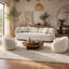 Ensemble de salon 3 pièces avec causeuse Boucle beige clair et 2 chaises demi-tonneau-340803757-340803746